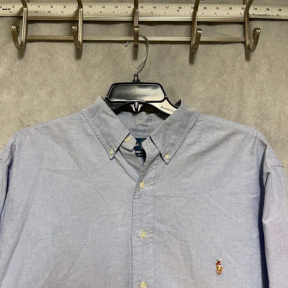 VTG Ralph Lauren Shirt Men's 4XLT Blue OCBD Oxford Cloth Button Up Flesh Pony